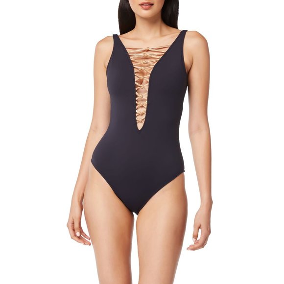 Bleu by Rod Beattie Other - 🆕 Bleu Rod Beattie Kore Lace Up One Piece Swimsuit 10 Black Gold